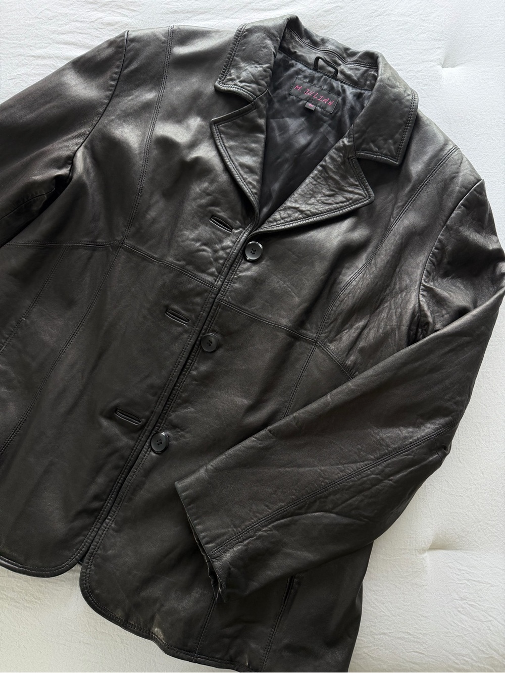 Black Soft Genuine Leather Button Front Jacket